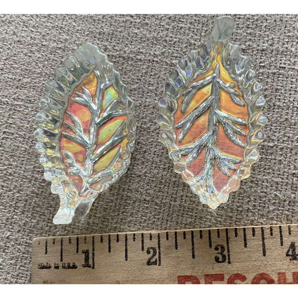 Vtg Iridescent Paper Weights Set Of 2 Art Glass Gold Bottom Leaf 3" Paperweights - Picture 9 of 10